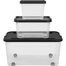 TONTARELLI Aufbewahrungsbox 46 L/13 L/4,6 L 3-tlg. transparent/schwarz