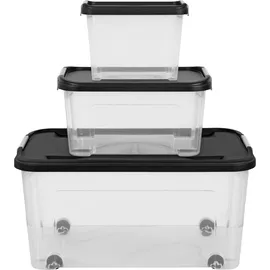 TONTARELLI Aufbewahrungsbox 46 L/13 L/4,6 L 3-tlg. transparent/schwarz