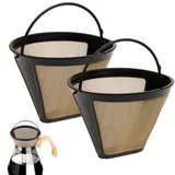 2PCS Goldtonfilter Kaffee Dauerfilter,Kaffeefilter Größe 4 Edelstahl Wiederverwendbar Dauerhaft Kaffeefilter Mesh Korb Waschbar Kaffee Filter mit Griff für Meisten Kaffeemaschinen