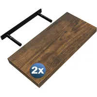 CASARIA 2x Wandregal Dunkle Eiche mit Halterung 15kg Tragkraft