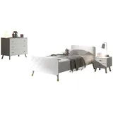 58 aufm Kessel Jugendzimmer-Set Kinderzimmer Set Kamillah Kinderzimmer komplett MDF Satin Weiß, (inkl. Versand, Lieferung bis Verwendungsstelle), Einzelbett mit diagonalen Rillen, Nachtkonsole + Kommode im Retro-Stil weiß