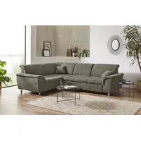 Ecksofa DOMO COLLECTION "Franzi L-Form" Sofas Gr. B/H/T: 267cm x 81cm x 214cm, Chenille-Struktur, langer Schenkel rechts, ohne Kopfteilverstellung-ohne Bettfunktion, grün (dunkelgrün) wahlweise mit Kopfteilverstellung (dann Breite: 275 cm)