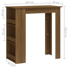 vidaXL Bartisch mit Regal 102 x 50 x 103,5 cm Braun Eiche