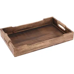 Tablett Holz Frühstück Tablett Serviertablett Vintage Tau Dekotablett Mangoholz 38x26x6cm