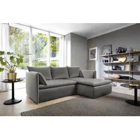 Eckofa mit Schlaffunktion Gloria - Wohnzimmersofa, Schlafsofa - Eckcouch L-Form mit Bettkasten - Rechts - Samtstoff (Grau - Riviera 91) - Grau