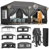 Pavillon 3x6,mit 6PCS Seitenteilen,Faltpavillon Wasserdicht,Stabil Winterfest,Partyzelt,Tente de Reception,Gartenpavillon Höhenverstellbar,für Strand/Festival/Camping/Markt,12 Erdhaken 6 Seil,Grau