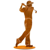 Rostikal Gartenfigur Golfspieler Figur, Gartendeko Rost Golfer Skulptur, echter Rost 20 cm