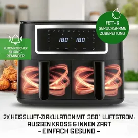 GOURMETmaxx Doppelkammer Heißluftfritteuse - 2 x 4 L | Synchro-Garzonen Airfryer | Fritteuse mit Touchscreen | Heißluftfritteuse 2 Kammern & 10 Programmen | fast ohne Öl frittieren