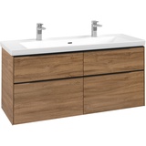 Villeroy & Boch Subway 3.0 Waschbeckenunterschrank für Becken mittig 4 Auszüge, C60202, Farbe: Front/Korpus: Kansas Oak, Griff: Volcano Black