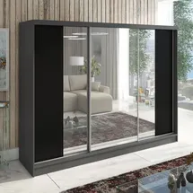 A&J MöbelLand Schiebetürenschrank VIDA 200 x 215 x 59,5 cm Grau/Schwarz