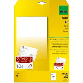 Sigel Postkarten A6 185 g/m2, 20 x), Kopierpapier, Weiss