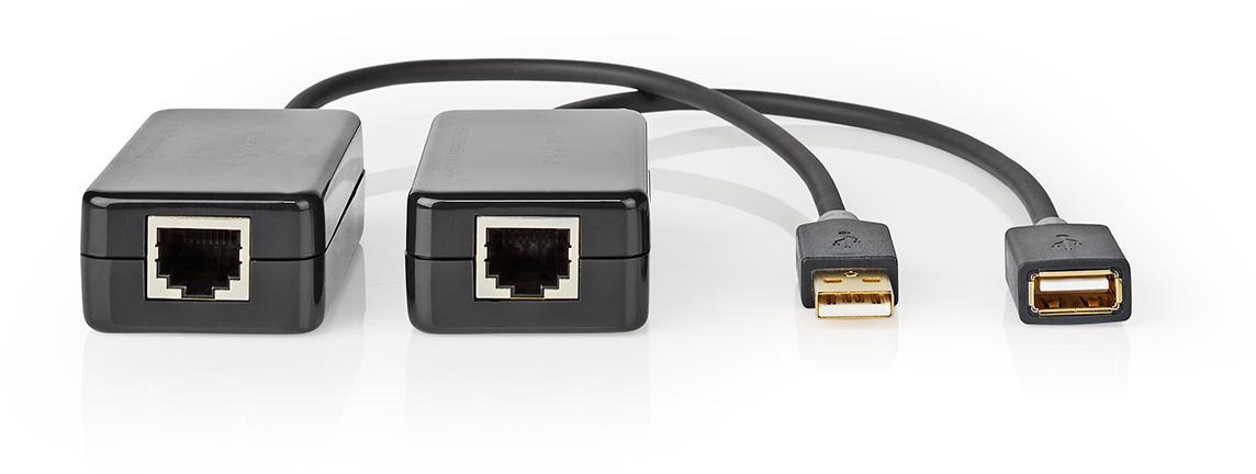 Nedis USB-Extender | USB 1.1 | 1x RJ45 Female | 1x USB-A Buchse | 1x USB-A Stecker | 1x RJ45 Female | 50 m | 12 Mbps | vergoldet | rund | PVC | Schwar