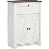 HOMCOM Aufbewahrungsschrank Buffet mit 2 Türen, höhenverstellbarem Regal und 1 Schublade, im Landhausstil, Maße 60B x 30T x 87,5H cm, Wohnzimmer, Weiß   Aosom