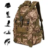 JUBOUEL Tourenrucksack Taktische Rucksack 25L, wasserdicht Heavy Duty Rucksäcke (Assault Bag, Outdoor Camping Jagd Wandern Reisen Rucksack, geeignet für Wandern, Reisen, Camping, Motorrad-Rucksäcke) braun