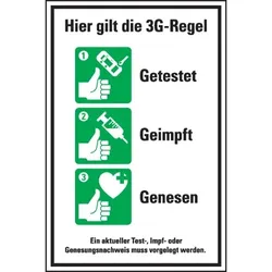 Aufkleber, Hinweisschild Hier gilt die 3G-Regel, Folie, selbstklebend, 200x300mm