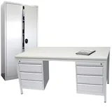 Szagato Schreibtisch Profi Office-Line SET 160x80cm, inkl. 2 x  Unterbauschrank Professional 3 Schubladen inkl. Stahlschrank 180x80cm, lichtgrau