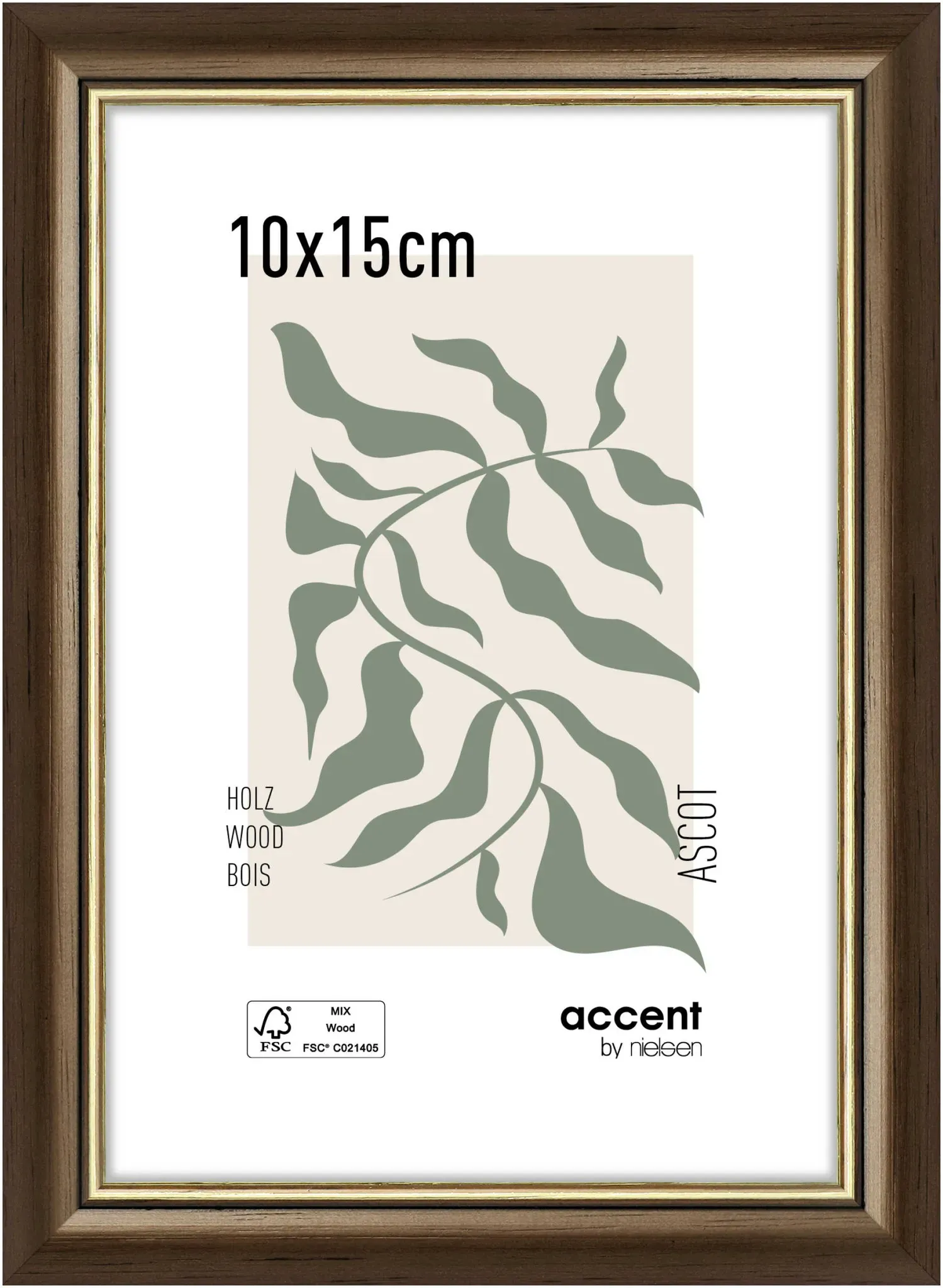 Nielsen Bilderrahmen Ascot Holz 10 x 15 / Dunkelbraun / Gold