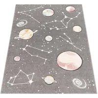 Paco Home Kinderteppich, Spiel-teppich Für Kinderzimmer Mit Planeten Und Sternen, In Grau, Grösse:133 cm, Quadrat
