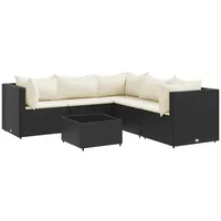 vidaXL 6-tlg. Garten-Lounge-Set mit Kissen Schwarz Poly Rattan