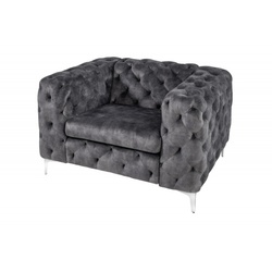 Casa Padrino Chesterfield Samt Sessel Grau / Silber - Moderner Wohnzimmer Sessel - Chesterfield Möbel