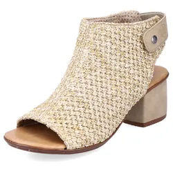 Sandalette RIEKER, Damen, Gr. 42, beige (sand), Textil, elegant, Schuhe Schaftsandale Sandalette, Sommerschuh, Sandalette, Blockabsatz, in modischer Flecht-Optik, Topseller