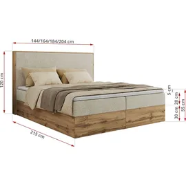 MKS Meble Boxspringbett WOOD CLASSIC, Komplett Set mit Multipocket-Matratze und Topper, Doppelbett für Schlafzimmer, hohe Kopfteil - 140 x 200 cm ... - Creme