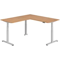 Bümö Eckschreibtisch Nussbaum, Silber, Nachbildung,Nussbaum, Rechteckig, 180x74x200 cm, FSC