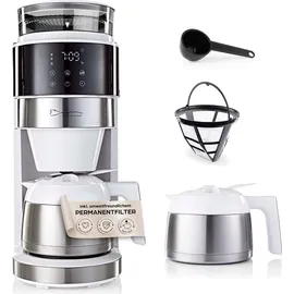 Barista Kaffeemaschine mit digitalem Touch-Display 800W weiß mit Mahlwerk + Isolierkanne