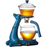 Aoheuo Kungfu Tee-Set aus Glas mit Heizung, Wasserumleitung, drehbare Abdeckung, Schüssel, halbautomatische Glas-Teekanne (Blau - ohne Tasse)