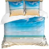 ABAKUHAUS Hawaii Bettwäsche Set für Doppelbetten, Tropic Himmel Meer Landschaft, Weicher Microfaserstoff Allegigeignet kein Verblassen,Creme Blau