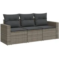 VidaXL 3-tlg. Garten-Sofagarnitur mit Kissen Grau Poly Rattan
