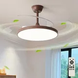 Groß Deckenventilator Mit Beleuchtung Und Fernbedienung Leise Schlafzimmer Einziehbare Lampe Mit Ventilator LED Dimmbar Reversibel Deckenventilator Mit Licht Modern 6 Gang Für Wohnzimmer-Wood||95cm