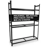 ALL Schwerlastregal Premium Reifenregal, 250kg Traglast, 4 bis 18 reifen ideal für Garage & Lager schwarz 150 cm x 180 cm x 40 cm