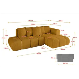 altdecor Ecksofa Cord 2-Sitzer Senfgelb