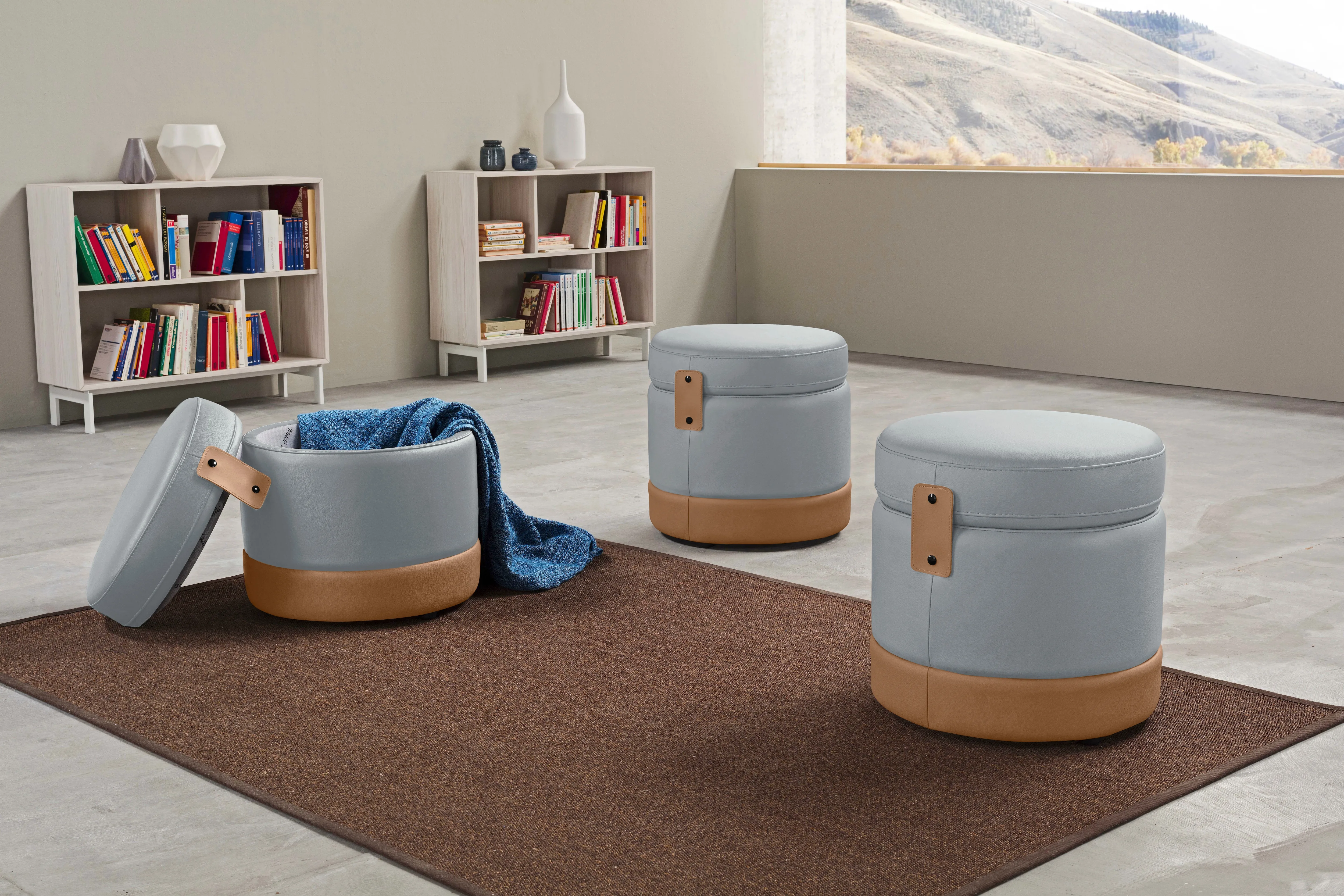 Hocker EGOITALIANO "Tonder, Designhocker als Blickfang mit tollen Details", blau (himmel), B:50cm H:50cm T:50cm, Leder u00bbNUVOLEu00ab (Echtes Rindsleder). Halbnatürliches, halbnarbiges Rindsleder mit einer natürlichen Körnung von 1, 2 bis 1, 4 mm. Dieses Leder hat eine weiche, wachsartige Hand mit mattem Aussehen und einem Wolkeneffekt. Es handelt sich um ein Naturleder, das die ursprünglichen Eigenschaften der Lederhäute nicht verändert. Das Vorhandensein von verheilten Narben, Körnungsunterschiede, Falten, Adern, Unterschiede in den Farbtönen und andere Spuren, die die Natur auf diesen Fellen hinterlassen hat, sind ein Beweis für die absolute Echtheit und das Zeugnis ihres großen Wertes. Leder u00bbBACIOu00ab (echtes Rindsleder). Halbnarbiges Naturleder mit einer Dicke von 1, 6-1, 8 mm. BACIO hat eine weiche und wachsartige Hand mit halb undurchsichtigem Aussehen. Es handelt sich um ein Naturleder, das die ursprünglichen Eigenschaften der Lederhäute nicht verändert. Das Vorhandensein von verheilten Narben, Körnungsunterschiede, Falten, Adern, Unterschiede in den Farbtönen und andere Spuren, die die Natur auf diesen Fellen hinterlassen hat, sind ein Beweis für die absolute Echtheit und das Zeugnis ihres großen Wertes. Leder u00bbCAREZZAu00ab (Rindsleder). Halbnarbiges Naturleder mit einer Dicke von 1, 2-1, 4 mm. Es hat eine weiche und wachsartige Hand mit halb undurchsichtigem Aussehen. CAREZZA ist ein Naturleder, das die ursprünglichen Eigenschaften der Mäntel nicht verändert. Das Vorhandensein von verheilten Narben, Körnungsunterschiede, Falten, Adern, Unterschiede in den Farbtönen und andere Spuren, die die Natur auf diesen Fellen hinterlassen hat, sind ein Beweis für die absolute Echtheit und das Zeugnis ihres großen Wertes., Hocker, Sitzhocker Hocker mit Stauraum Kinderhocker, inkl. Stauraum