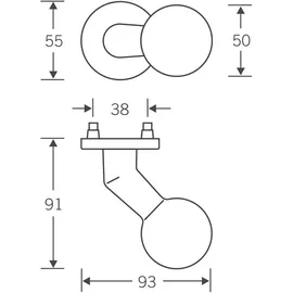 FSB Türknopf 23 0846 03400 ASL/AGL fest auf Rosette, Aluminium silber eloxiert