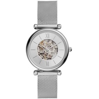 Fossil Uhr für Damen Carlie, Automatikwerk, 35mm Silbernes Edelstahlgehäuse mit EdelstahlMeshArmband, ME3176