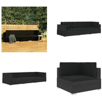 vidaXL 3 tlg. Garten Sofagarnitur mit Auflagen Poly Rattan Schwarz - Garten-Sofagarnitur - Garten-Sofagarnituren - Gartensofa-Set - Gartensofa-Sets - Schwarz