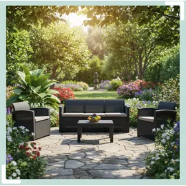 Relaxdays Gartenmöbel Set 4-tlg. Schwarz/Grau