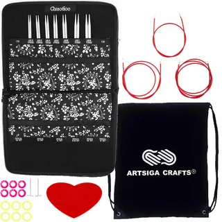 ChiaoGoo Stricknadeln, austauschbare rote Spitze, klein, 12,7 cm, mit 1 Artsiga Craft-Projekttasche 7500-S