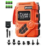 BAVIZZN 22PSI Akku Sup Elektrische Pumpe 12V DC Sup Pumpe Elektrisch Mit Akku 59.2WH Typ-C-Anschluss Inflator & Deflator für Paddle-Board,Boot,Kayaks,Wassersport(Orange – 7 Düsen)