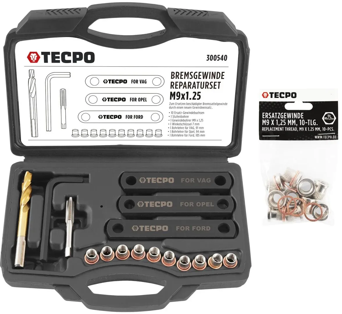 TECPO Bremsgewinde Reparatur-Satz M9x1.25 Bremssattel Werkzeug Set...