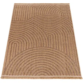 Paco Home Hochwertiger Outdoor Teppich Wetterfest & Pflegeleicht Jute-Sisal-Optik mit Fransen & Hoch-Tief-Effekt Langlebig für Terrasse, Balkon, Garten & Küche, Grösse:120x160 cm, Farbe:Beige 3