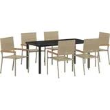 vidaXL Garten Essgruppe 7 pcs Beige Poly Rattan vidaXL