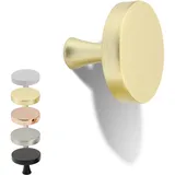 Natural Goods Berlin Möbelgriffe rund KREISEL 5 Stück Gold gebürstet/Möbelknöpfe mit ⌀31mm / Schrankknöpfe passend für 15-22mm Türstärken/Griffe für Küchenschränke, Kommoden, Sideboard etc.