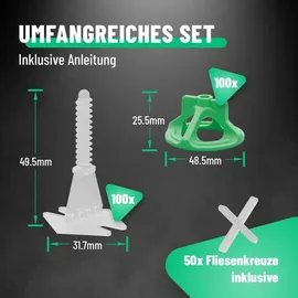 greate 250-teiliges Fliesen Nivelliersystem 2mm - Fliesen Verlegehilfe