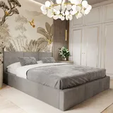 Muralo Polsterbett Stoffbett Bett mit Bettkaste Container Doppelbett für Schlafzimmer - 120 cm x 200 cm - grau