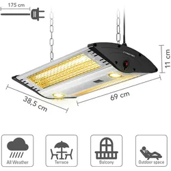 TROTEC Design-Deckenheizstrahler IR 2000 C | Zweistufige Heizleistung 1000 W, 2000 W