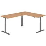 bümö Eckschreibtisch Nussbaum, graphit Holzwerkstoff, Nachbildung,Nussbaum, Rechteckig, 180x74x240 cm FSC Mix, Arbeitszimmer, Schreibtische, Eckschreibtische