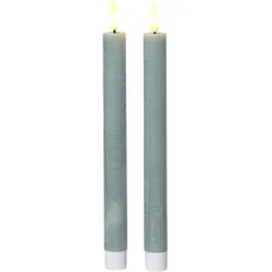 Lumineo 2 LED Kerzen mit Timerfunktion 24cm Wachs - Echtwachskerzen flackernde Flamme Kerzen batteriebetrieben Wachskerzen Stabkerzen Rustik Hellblau Warmweiß